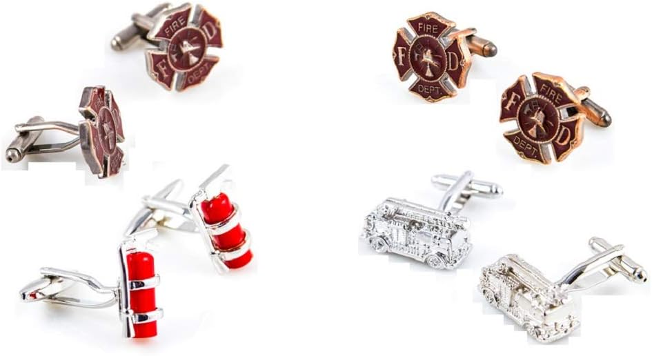 MRCUFF Fire Department Truck Extinguisher Fireman 4 Pairs of Cufflinks in a Presentation Gift Box & Polishing Cloth