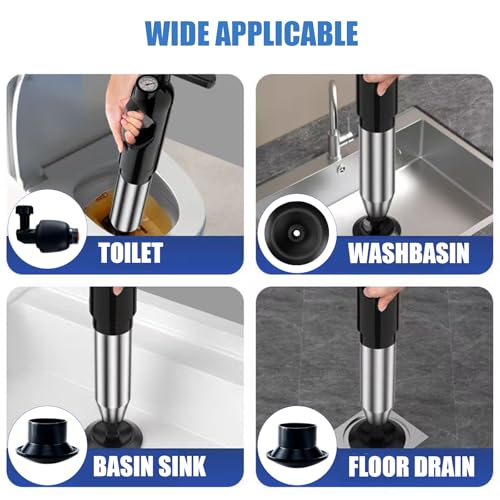 Wenbones Abflussreiniger Pumpe, Rohrreiniger Druckluft, Rohrreinigungspumpe Hochdruck, Pressluft Rohrreiniger mit 4 Saugnäpfen für Waschbecken, Toiletten, Badezimmer, Dusche, Küche (schwarz)