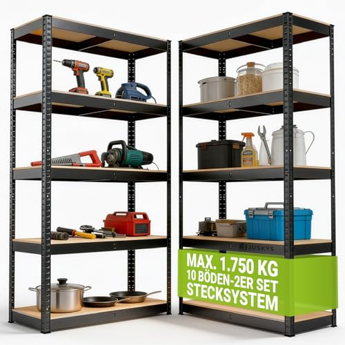 Juskys 2er-Set Lagerregal Basic 2X 180x90x40cm (HxBxT) - 1750 kg...