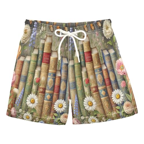 Flowers Ancient Books Boys Swim Trunks Quick Dry Toddler Swimsuit Boy Bathing Suits Board Shorts Swimwear 3T