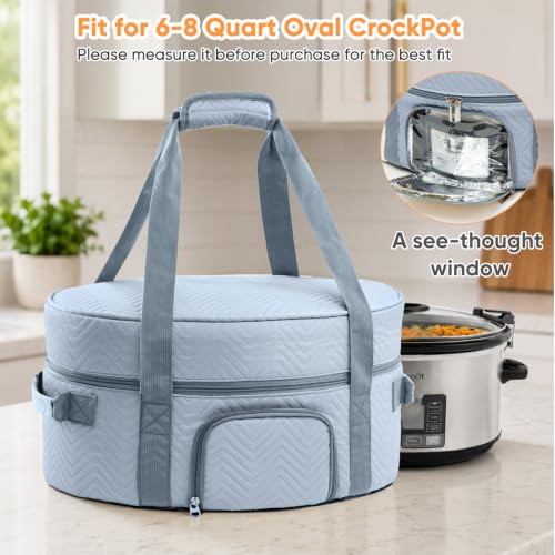 Image of Insulated Slow Cooker Carrying Bag for 6-8 Quart CrockPot and Hamilton Beach Slow Cooker with See-thought Window, Portable Carrier Case with Adjustable Band and Accessory Pocket