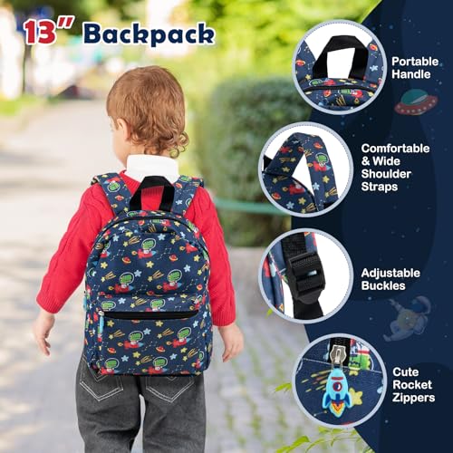 KOTEK Kids Luggage, 5 Piece Suitcase Set, 16” Hardside Spinner Luggage with Wheels, Toddler Carry on Luggage Airline Approved, Travel Rolling Suitcase for Boys Girls (Navy Astronauts)4