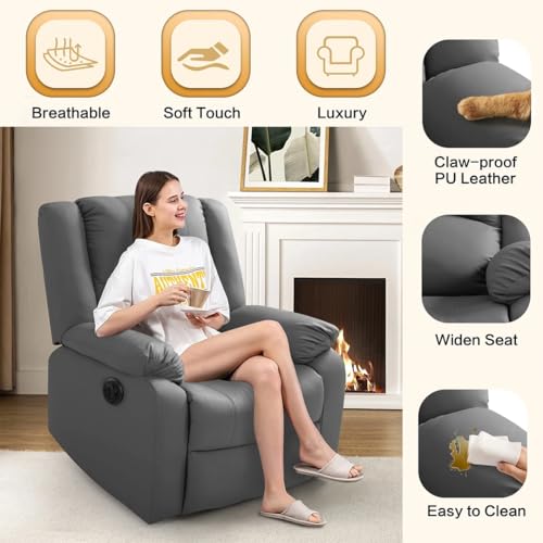 Image of Seventh Heaven Phoenix 1 Seater Motorised Recliner | Single Sofa Chair for Living Room Comfort | Ergonomic Design (Leatherette - Grey)