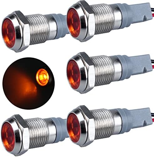 FICOLPO 10 Pack 6mm LED Metal Indicator Lights - 12-24V Waterproof IP65, Pre-wired For Car Dash, Marine, Industrial