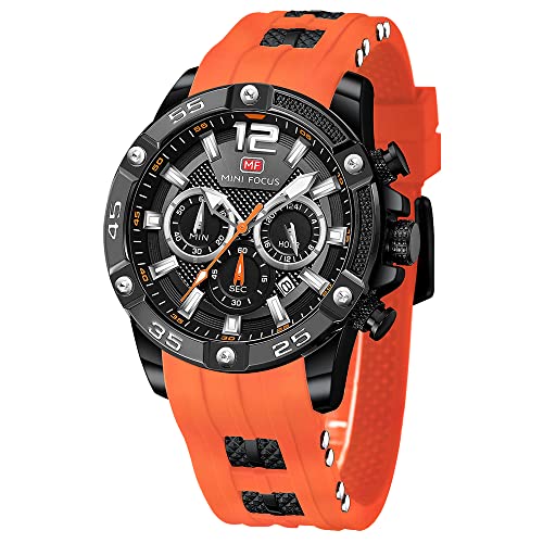 Image of MF MINI FOCUS Men Watch, Chronograph Waterproof Sport Analog Quartz Watches Blue Silicon Strap Fashion Wristwatch for Men
