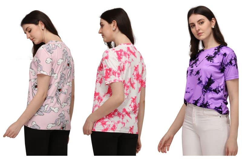 Image of Women Lycra Half Sleeve Office Wear, Casual Wear, Shirt- T(Pack -3)