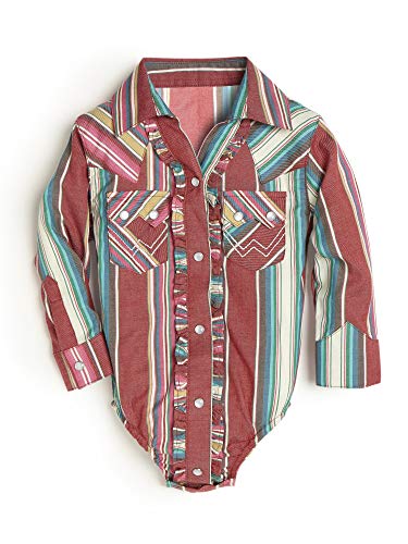 Wrangler Baby Girls' Long Sleeve Snap Bodysuit, Red Stripe, 18 Months