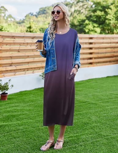 Image of Ekouaer Women's Nightgown Short Sleeve Sleepshirt Long Loungewear Casual Maxi Lounge Dress House Dresses with Pockets