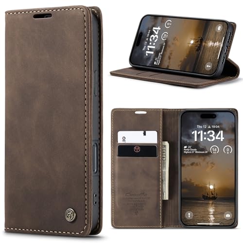 Phernykas Funda para iPhone 17 Pro Libro Case, Cierre Magnético Función Soporte Bloqueo RFID Proteccion Flip Wallet Carcasa Móvil para iPhone 17 Pro Funda, Café