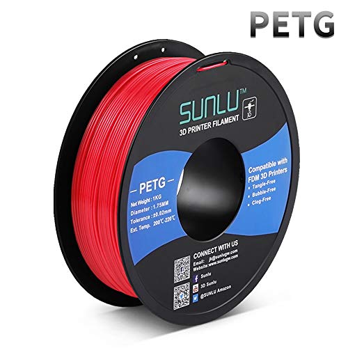 PETG Filament 1.75mm, Upgrade 1kg Roll (2.2lbs), PETG 3D Filament Dimensionsgenauigkeit +/- 0.02mm, for FDM 3D Printer and 3D Pen, Red