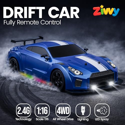 Image of Big Remote Control Car - Blue | 2.4G Rechargeable Remote Control Drift Car with 150m Range | Smoke Effect, LED Lights & Music | High-Speed | Best Gift for Boys & Girls 2 3 4 5 6 7 8+ Years