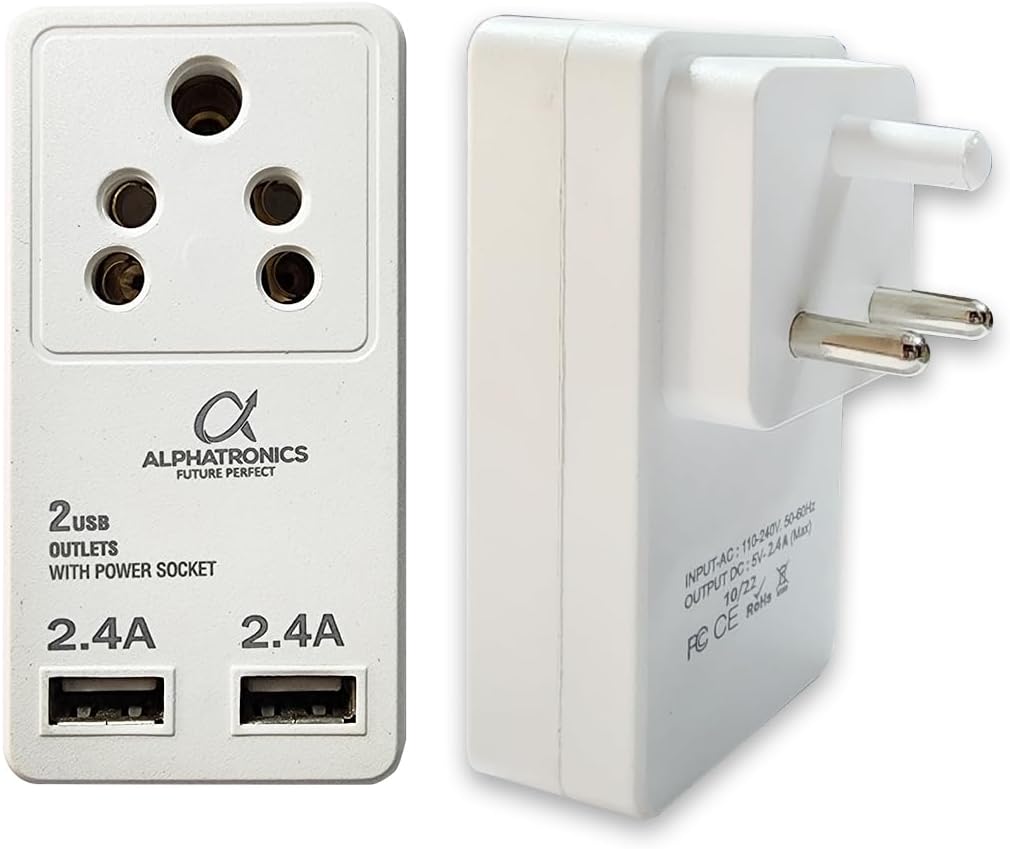 ALPHATRONICS FUTURE PERFECT Dual Usb Adapter,Multi Plug Socket Offers A 2.4Amp Total Output For Efficient Usb Socket. It'S A Versatile&Compact White Usb Adapter With Multiple Ports.,Smartphone