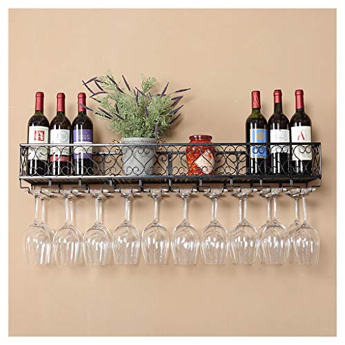 Organize Kitchen Industrial Rackith Glass Holder,All-Mounted Metal Bottle Storage Holder, Vintage Shelf, for Bar/Kitchen/Cabt, Black/Commercial Cellars Clubs