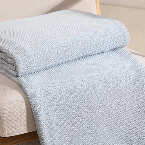 Image of Tommy Hilfiger - King Cotton Blanket, Textured Pique Weave Bedding, Medium Weight Soft Blanket, Anti-Pilling & Fade Resistant, Ideal for Layering, Oeko-TEX Certified (Blue)