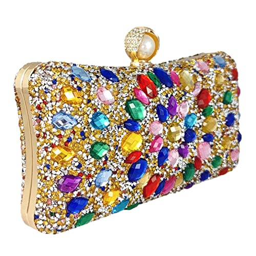 Image of Boutique De FGG Mini Pearl Clasp Crystal Clutch Purses for Women, Evening Bags Wedding Handbag, Party Rhinestone Clutch Bag