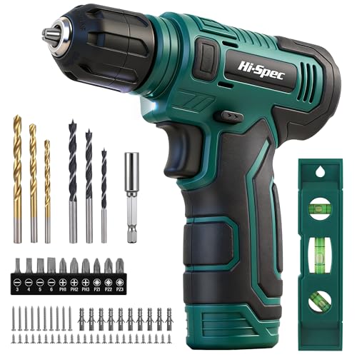 Hi-Spec Perceuse-Visseuse Sans Fil 8V avec Kit 75 pcs, Recharge USB, Batterie 1500mAh, Couple 10Nm, Vitesse 800 tr/min, LED, Légère pour Bricolage Maison,...