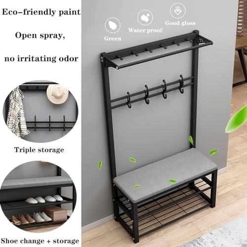 4 in 1 Coat Rack Hallway Tree with 12 Hooks and Shoe Bench Bench Free Standing Coat Rack with Metal Frame for Hallway Entryway Living Room