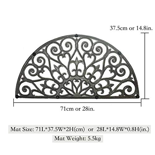 Sungmor Heavy Duty Cast Iron Doormat - Vintage & Beautiful Vine Design & 71Cm/28Inch Large Semicircle Front Door Mat - Non-Slip Outside Mat Shoe Scraper - Decorative Entrance Mats #TOP2