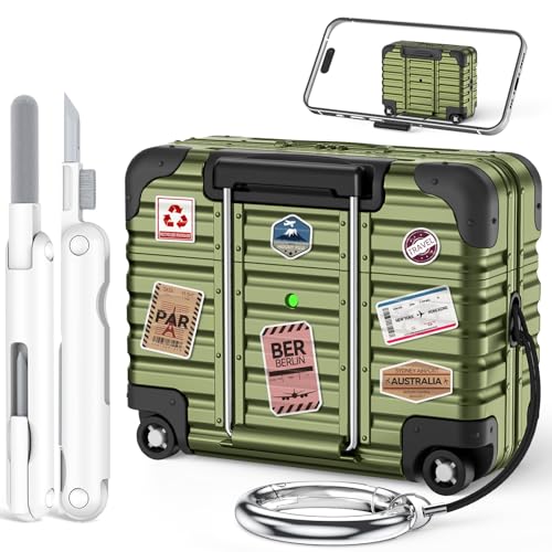with Safety Lock for AirPods Pro 2nd/1st Generation Case Cover with Cleaner kit,Cute Funny Suitcase Design AirPods Pro 2 Charging Case,Full Protection Cover for Women Men with Keychain-Cedar Green