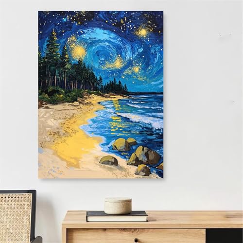 Cadeau femme original avec ce kit peinture numéro adulte paysage étoilé