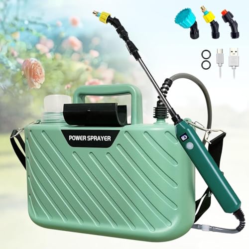 Kevsuvqin Pompa Irroratrice a Batteria 5L, 5V/2400mAh Pompa a Spalla a Batteria, Spruzzino Nebulizzatore Piante con 3 Livelli di Pressione Dell'acqua Regolabili & 4 Ugelli per Irrigazione e Diserbo