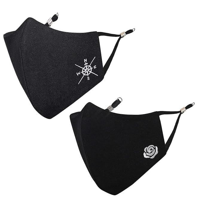 Sponsored Ad - By Q-One Anti-Pollution His-Her Breathable Protective Reusable Washable Masks, 4 Layer Embroidered, Fashionable Cotton Cloth Face Mask for Women and Girls with Ear Adjusters