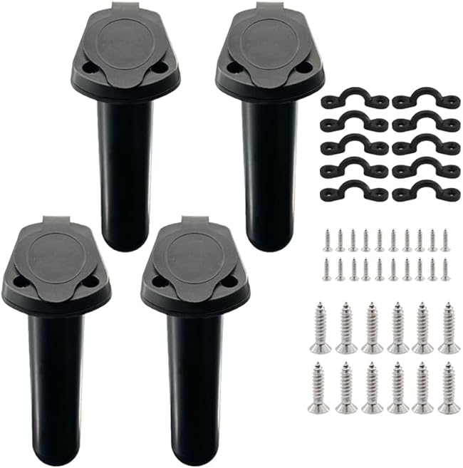 ISURE MARINE 4pc Kayak Fishing Rod Holder - Plastic Flush Mount Boat Rod Holders with Cap Cover for Canoe and Fishing Tackle Accessory