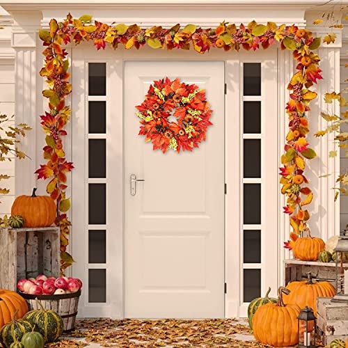 [ Thick & Timer ] 18" Fall Wreath For Front Door Thanksgivings Decorations 20 Lights 61 Maple Leaves Pumpkin Pine Cone Berry Battery Operated Autumns Harvest Thanksgivings Decor Home Outdoor #TOP5