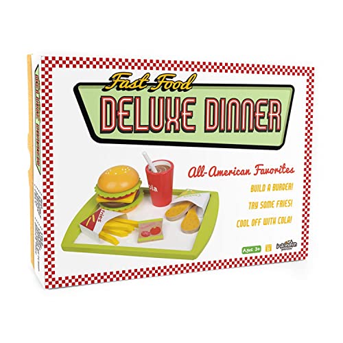 Imagination Generation Fast Food Deluxe Dinner - All American Favorites Wooden Diner Set - Stackable Fake Food With Tray For Pretend Kitchen Play - Toy Groceries, Dishes, & Cooking Accessories #TOP5