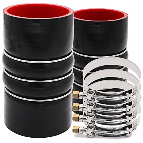 2PCS High Temperature 4-ply Reinforced silicone Charge Air Cooler CAC Hump Hose Boot Set ID 3 inch length 6 inch with stainless steel T Bolt Clamp Cover
