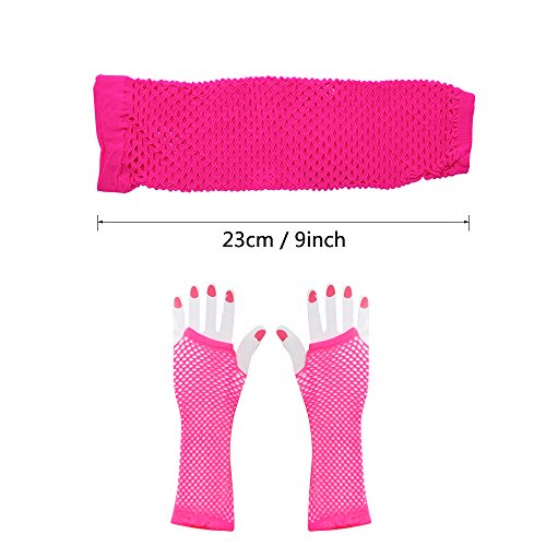 Dreamtop 80s Neon Necklaces and Bracelets Fishnet Gloves Bow Headband for 1980s Theme Party Supplies,Set of 11 (A)