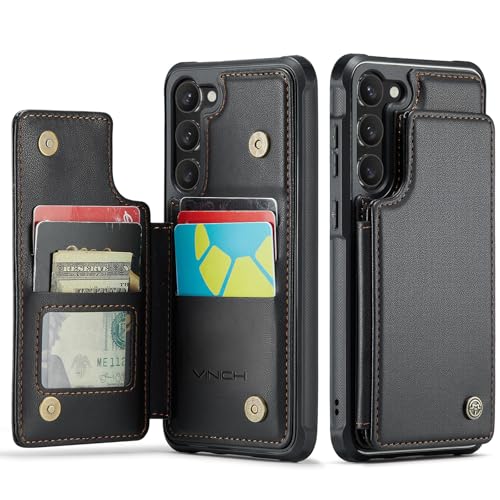 Vinich for Samsung Galaxy S23 Plus Wallet Case with Card Holder RFID Blocking Credit Slots Kickstand Shockproof Phone Cover Fit for Galaxy S23 Plus 6.6 Black