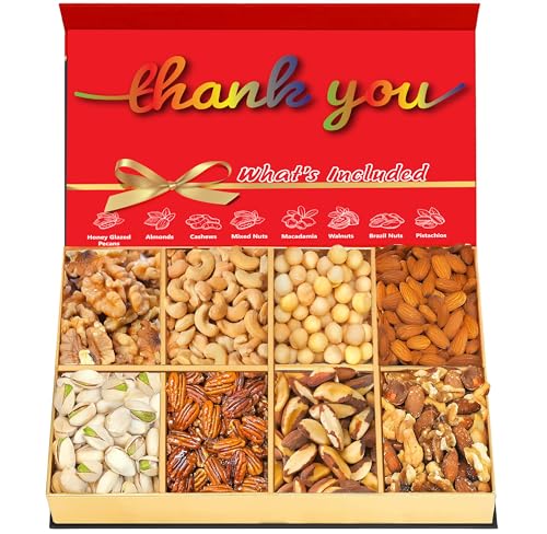 Luxurious Treats Gourmet Nuts Tray Thank You Gift Basket for Appreciation, Healthy Snack Box for Him, Her, Office Staff