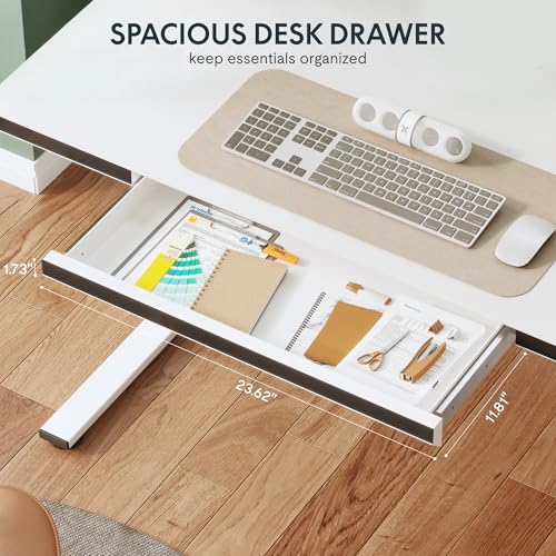 Image of FLEXISPOT One-Piece 48 inch Standing Desk with Acrylic-Front Drawer, Fast-Assembly Ergonomic Sit-to-Stand Desk with MDF Top, 4 Height Memory Presets Touch-Control, Home Office Computer Workstation, White
