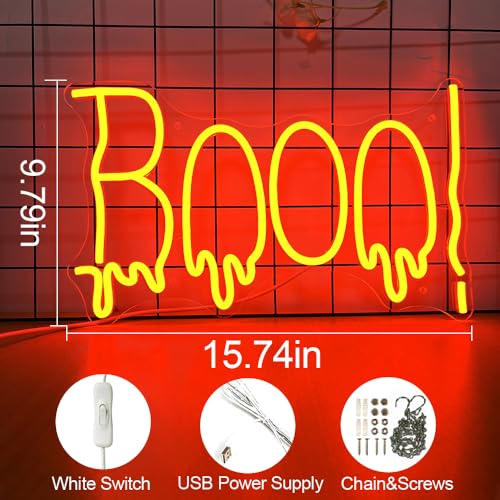 Image of Halloween Neon Sign Battery Operated BOO Light Up Sign for Halloween Party Decor Neon Halloween Sign Halloween Ghost Spooky Boo Neon Sign for Halloween Decoration