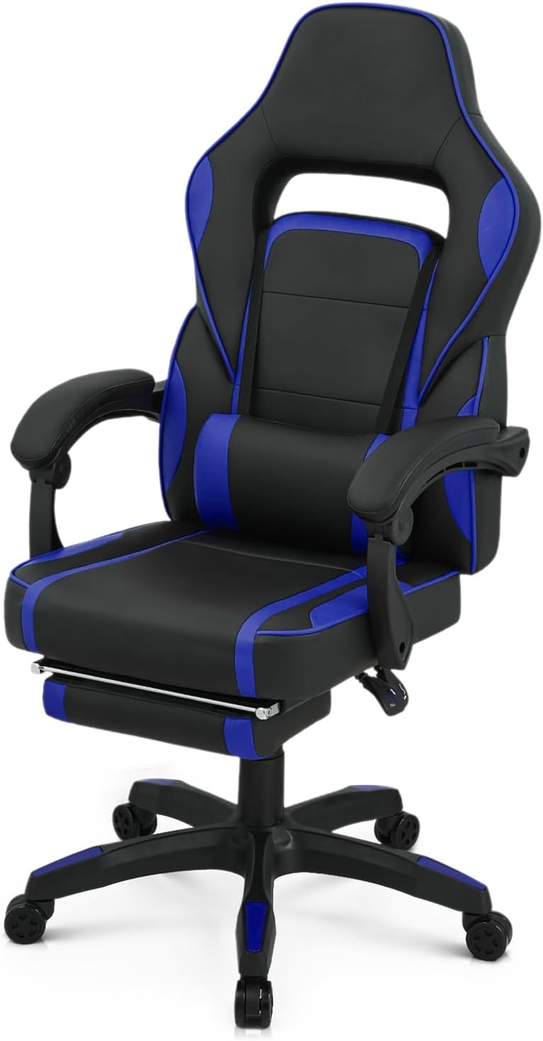 Athena Collection Gaming Chair, Ergonomic Gaming Chair with Footrest & Lumbar Support, Height Adjustable Swivel Computer Chair Office Chair for Kids Adults(Blue)