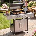 Aoxun 4-Burner Propane Grill with Side Burner, 49000 BTU Stainless Steel Gas Grill, Cast Iron Grates & Side Tables for Backyard Patio Camping, Slivery