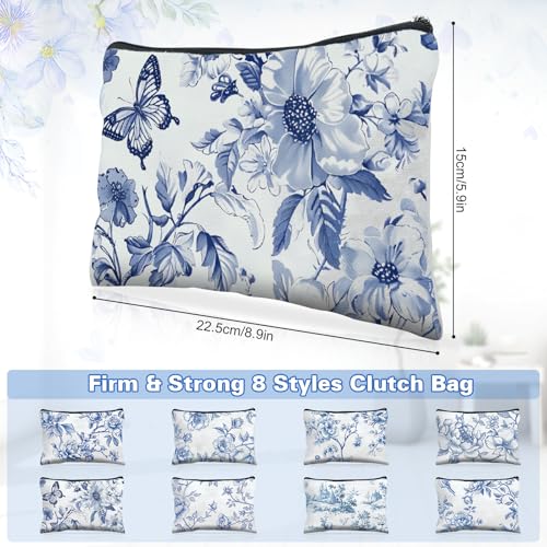 24 Pcs Floral Cosmetic Bags Bulk for Women Blue and White Floral Makeup Bags Chinoiserie Canvas Travel Zipper Pouches Aesthetic Toiletry Bag for Girls Women Bridesmaids Wedding Supplies2