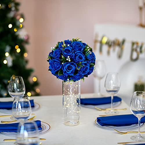 Flower Balls Wedding Rose Centerpieces: 10 Pcs Fake Flowers Royal Blue Kissing Balls Decor Artificial Floral Arrangements Flower Bouquet Of Roses Home Party Table Diy Decorations #TOP6