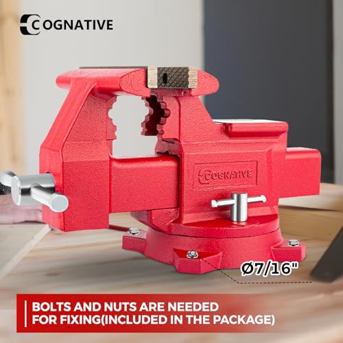 Image of 4.5 inch Heavy-Duty Bench Vise Ductile Iron Bench Vise 360 Swivel Bench Vice with Anvil, Red