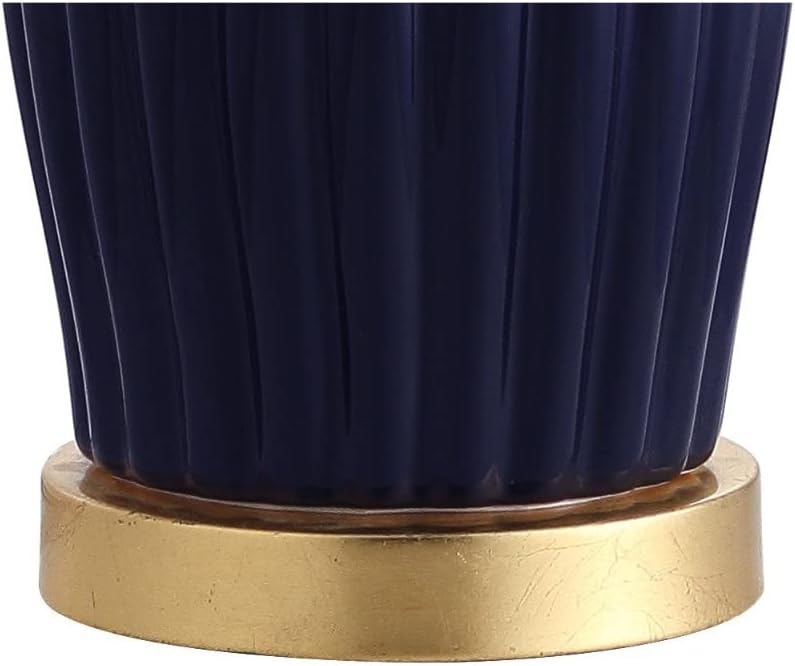 JONATHAN Y 28.5" Navy Blue Modern Ceramic Table Lamp for Living Room Bedroom, Fluted Bedside Nightstand Lamp with White Linen Shade, Gold Base, LED Bulb Included JYL5045A