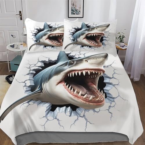 Parure de lit requin 200x200 cm housse de couette polyester microfibre coton