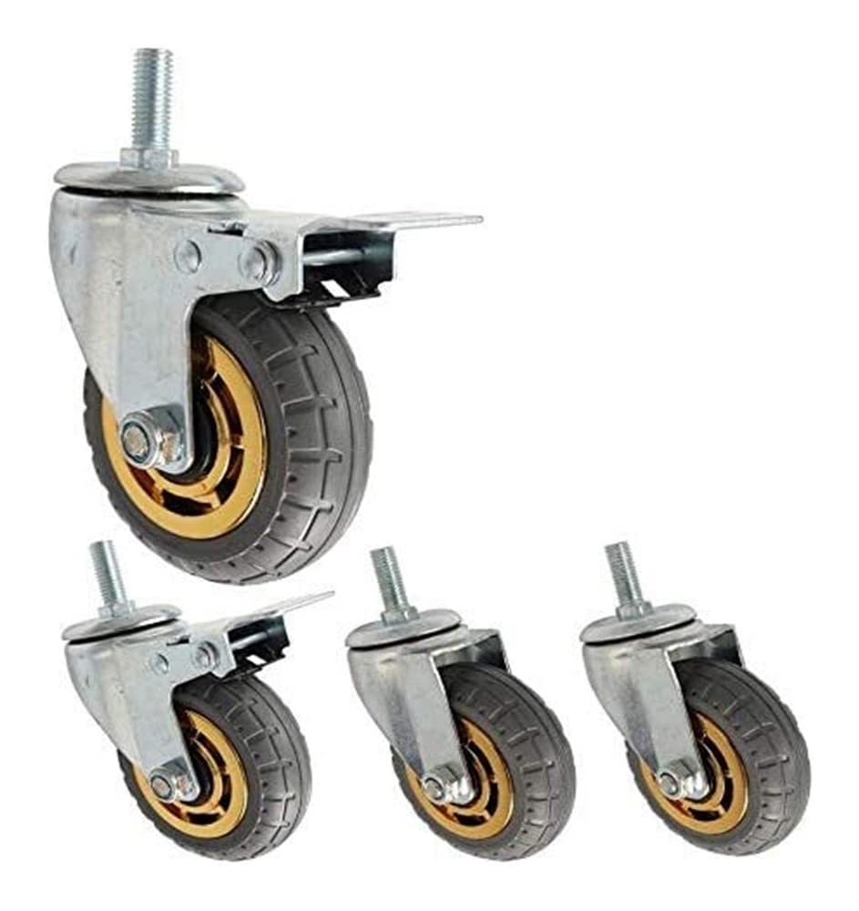 Plattenrollen 3 Zoll 4'' 5'' Schwerlastrollen Gewinde M12 Gummi Silent Industrial 300 kg Dämpfung Lenkspindel Lenkrollen, Transport mit Bremse Universal Factory Hotel Trolly Qui-Rollen (Farbe: (Grau