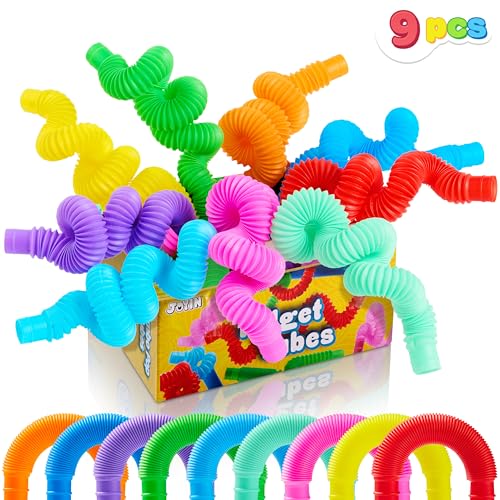 Image of JOYIN 9 Pack Pop Tubes, Sensory Toys (Large) Fidget Toys Party Favors - 9 Colors, Creativity Learning & Fun for Kids - Perfect for Party, Goodie Bags Stuffers, Classroom School Reward