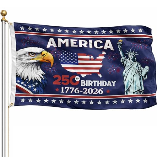 250th Anniversary Usa Flag 3x5 Ft - US 250th Anniversary Flags 1776-2026 with Two Brass Washers, Merchandise Banner – 250 Year American Celebration Activity Sign – Outdoor Garden Patriotic Porch Deck Lawn Yard Decor
