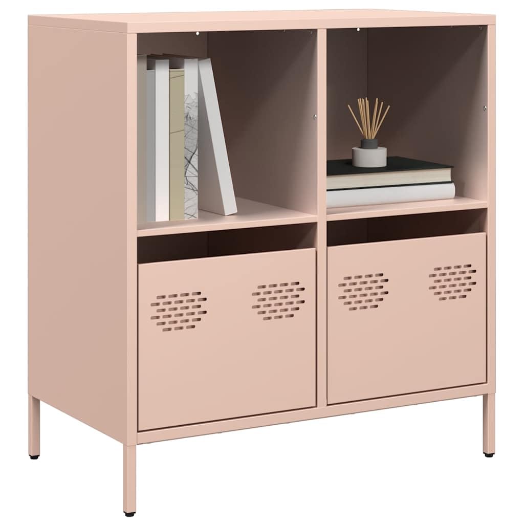 Credenza in metallo rosa, 2 cassetti, 68 x 39 x 73,5 cm