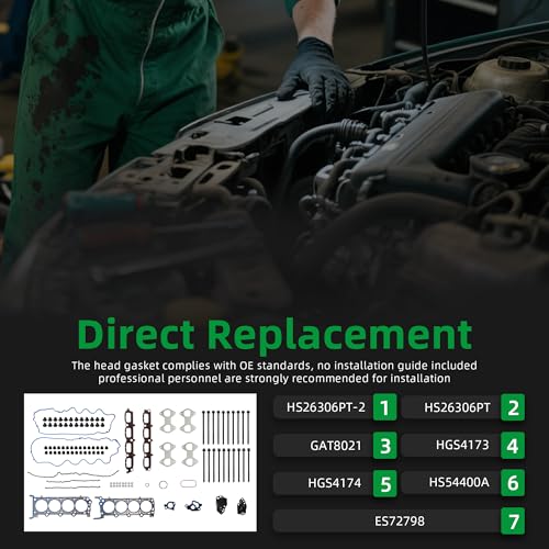 Image of Head Gasket with Bolts Set, 2004-2006 for Ford F150 F250 F350 Expedition, for Lincoln Navigator /Mark Lt, 5.4L 24V SOHC Vin Code V, 5 inch, HS26306PT-2, ES72798, HS26306PT(108pcs)