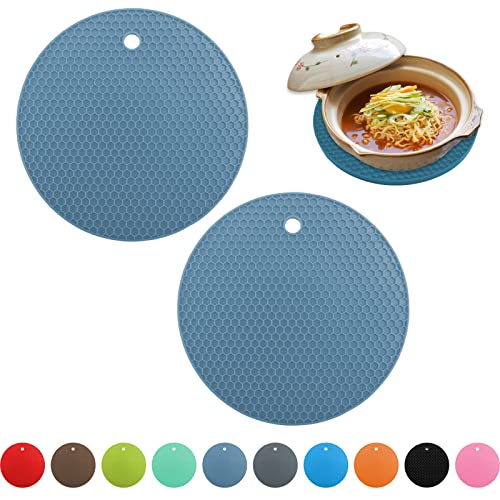 シリコン鍋やフライパン用鍋敷き 2枚 キッチン用シリコンホットパッド 熱い料理用鍋敷き 耐熱 滑り止めシリコン鍋敷き カウンタートップ用 食洗機可 ブルーグレー