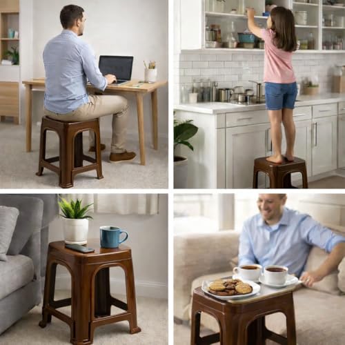 Image of PulGos Pack of 2 Brown Plastic Sitting Stool for Home, Office & Outdoor Use | Compact, Lightweight & Durable Stool for Adults & Kids | Use as Footrest, Side Table, Extra Seating for Living Room