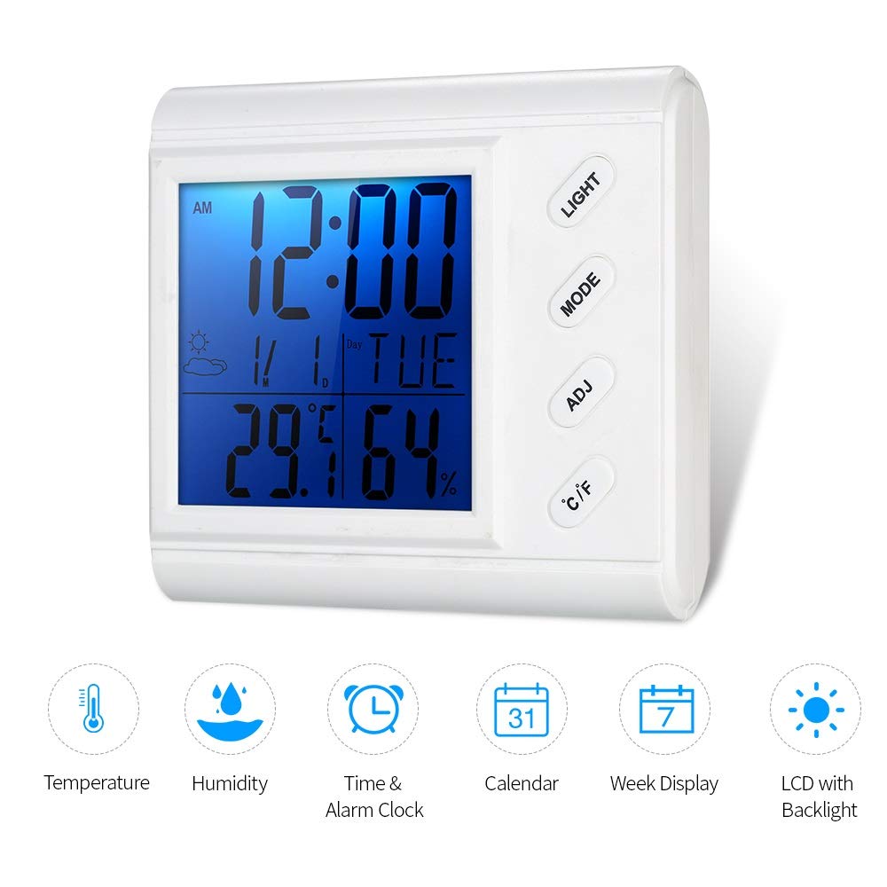 JFDBGU LCD Digitale termometro per Interni Igrometro Temperatura Ambiente, termometro ad Alta precisione e igrometro con la retroilluminazione della Sveglia